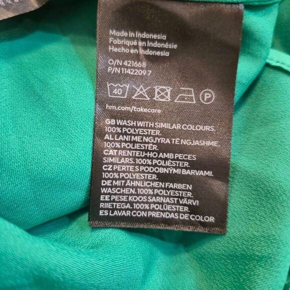 H&M Women's Turquoise Green Poly Satin Charmeuse Stand Collar Short Batwing Slee - Picture 7 of 8